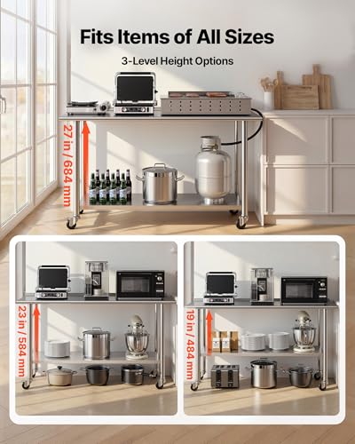 VEVOR Stainless Steel Work Table, 24x60 Inch Food Prep Table, Commercial Kitchen Workstation with Adjustable Undershelf, Metal Heavy Duty Utility Worktable, for Restaurant Home Hotel Garage Outdoor - size: 24*60