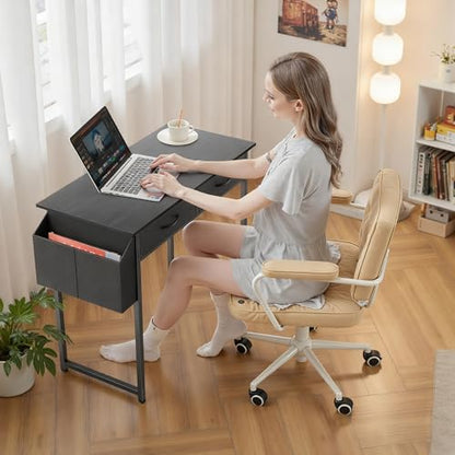 OLIXIS 32 Inch Small Desk, Gaming Computer Desk, Side Bag | Fabric Drawers, Headphone Hook, Home Office, Work Table, Writing Study, Bedroom, Black - color: Black, size: 32 in