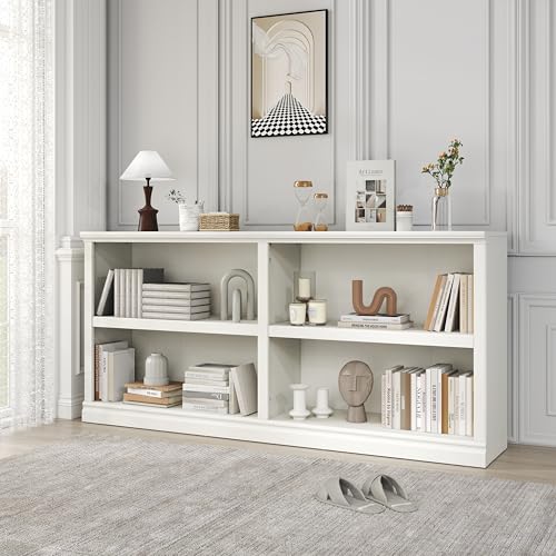 Bevfint Double Wide Open Shelf Bookcase - 2 Tiers 4 Storage Cube Adjustable Space Book Case, Display Cabinet Organizer with Bookshelf, 64.8 inch Width Indoor Furniture for Home Library Office, White - color: White, size: Double 2-tier 4-cube