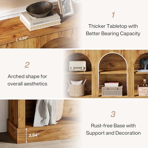 Tribesigns Farmhouse Console Table, 63-Inch Long 3-Tier Entryway Table with Storage, Wooden Rectangular Sofa Table Behind The Couch for Entrance, Hallway, Living Room, Natural Wood - color: Natural Wood