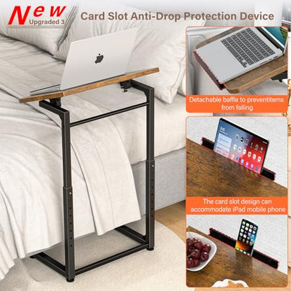 Tv Tray Table, 8-Level Adjustable Height Couch Side Table，90° Tilt Angle Adjustments C-Shaped End Table, with Phone & Tablet Slot Sofa Computer Desk for Couch, Sofa, Bed, Chair, Living Room (Brown) - color: Brown, size: 1 pcs