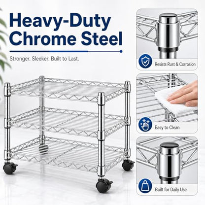 Simple Deluxe 3-Tier Storage Shelves, 750 Lbs Loading Capacity, 24.02" W x 13.78" D x 21.97" H Shelving Unit for Garage, Pantry and Kitchen, Chrome - size: 3-Tier, 24"W x 14"D x 22"H, style: 1 Pack