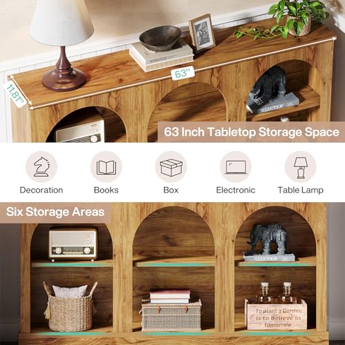 Tribesigns Farmhouse Console Table, 63-Inch Long 3-Tier Entryway Table with Storage, Wooden Rectangular Sofa Table Behind The Couch for Entrance, Hallway, Living Room, Natural Wood - color: Natural Wood