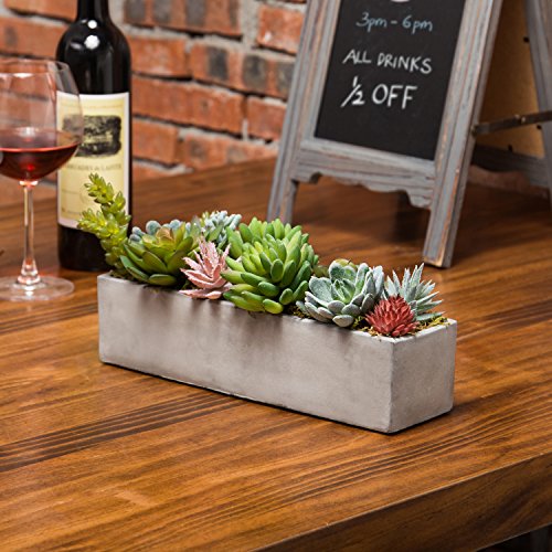MyGift Faux Succulent Plant Arrangement in 12-Inch Gray Cement Pot - color: Gray Cement