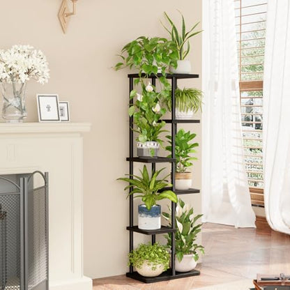 Bamworld Tall Plant Stand Indoor, 6 Tier Metal Plant Shelf for Multiple Plants, Tiered Flower Pot Stands for Patio Garden Balcony Living Room Bedroom, Black | Tiered indoor shelf displays multiple plants in living rooms, bedrooms, balconies, patios, or ga