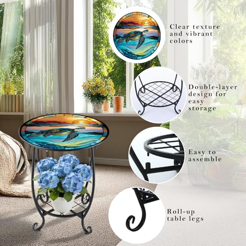 Cinnvoice Outdoor Side Table Round Small Mosaic Patio Accent Indoor End Plant Coffee Tea Table for Yard Patio Porch Garden Living Room, Bedroom(Turtle Style,12 Inch) - size: 12 Inch, style: Turtle Style