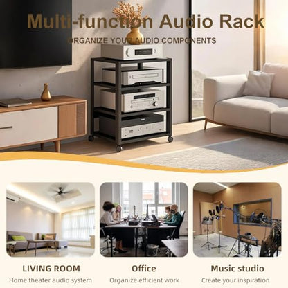 3/4/5 Tier Audio-Video Media Stand with Adjustable Shelves, Home Stereo System Entertainment Components Cabinet for Gaming, Meeting, Living, Recording Room, Black(50x40x90cm) - size: 50x40x90cm