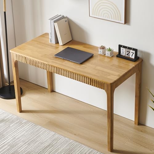 Solid Wood Desk with Drawers, Light Wood Desk for Small Spaces, Small Writing Desk for Bedroom, Gaming Study Home Office Wooden Desks for Work, 47 inch Wood Computer Desk - color: Wood Color 47 Inch