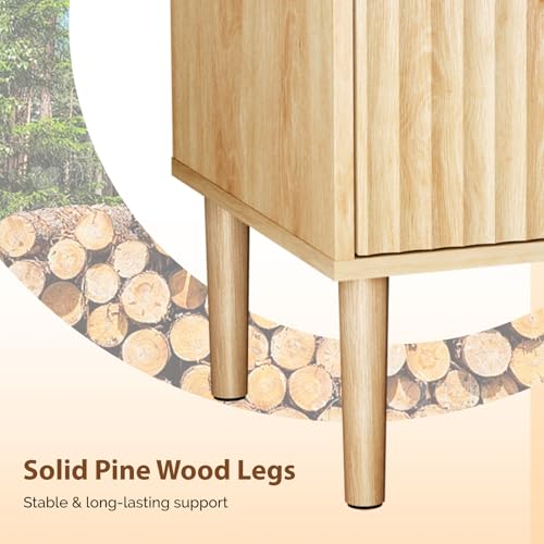 VINGLI Nightstand with Charging Station, Fluted Nightstand with Drawers, Wood Night Stand for Bedroom, Fluted Bedside Table/End Table/Side Table, Oak, 15.75" W*15.55" D*23.62" H - color: Oak, size: 15.7"W-2 Drawer