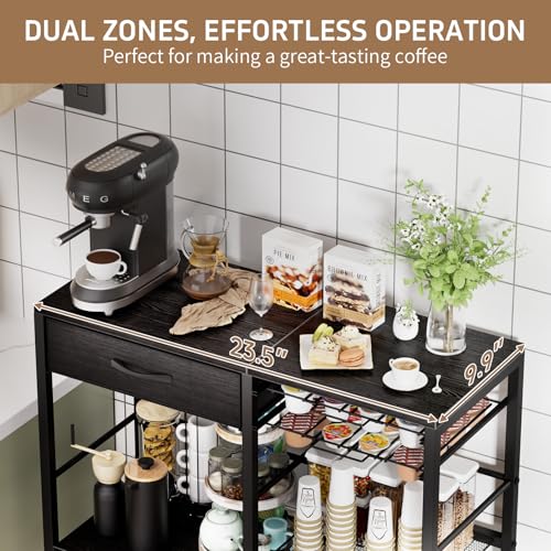 Coffee Bar with Integrated Storage,5-Tier Coffee Bar Cabinet with Drawers,Kitchen Coffee Bar Table with 2-Layer Capsule Drawer,for Living Room and Corner Kitchen Bar Table,Black