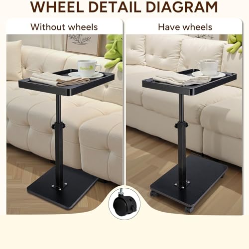 Narrow C Shaped End Tables Living Room, 360° Swivel Adjustable Height Small Side Table, Modern Side Table for Couch Bedroom (Back) - color: Black