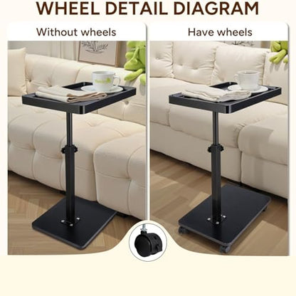 Narrow C Shaped End Tables Living Room, 360° Swivel Adjustable Height Small Side Table, Modern Side Table for Couch Bedroom (Back) - color: Black