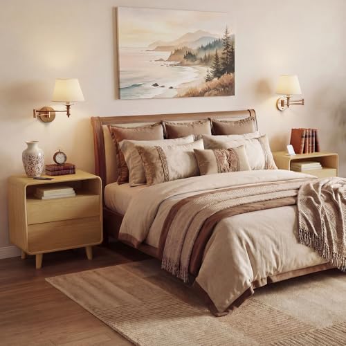 Nasonet Modern Nightstand with Charging Station, Wood End Tables Bedroom Nightstands with Drawers, Wide Curved Bedside Table for Kids Bedroom, Living Room, Oak - color: Oak, size: 2 Drawers