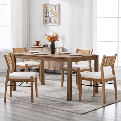 BESTANO Modern Armless Dining Chairs with Rope Woven Back Set of 4, Beige Linen Fabric Upholstered Kitchen & Dining Room Chairs, Mid-Century Classic Farmhouse Wooden Side Chair - color: Beige, size: 4 Chairs