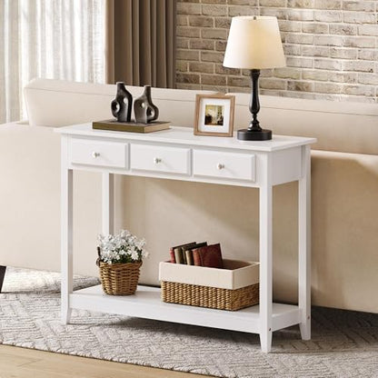 Yaheetech Console Table with 3 Drawers, 42" Entryway Table with Storage Shelves, Narrow Long Sofa Couch Tables for Living Room, Hallway, Foyer, Hall, White - color: White