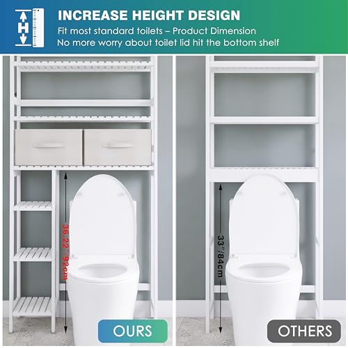 SMIBUY Over The Toilet Storage with Drawers, Large Bathroom Space Saver Organizer Rack, Freestanding Behind Toilet Stand with 6-Tier Shelf and Waterproof Feet Pad for Restroom, Laundry (White) - color: White