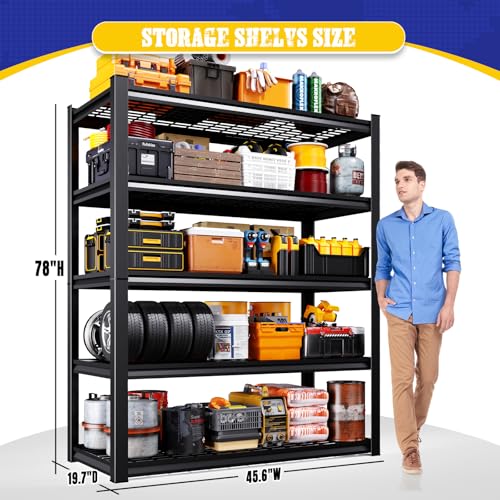 78" H Garage Shelving Heavy Duty Storage Shelves, 5-Tier Adjustable Metal Shelving Unit, Utility Garage Organizer Shelf for Basement, Pantry, Warehouse, Supermarket, 45.6" W x 19.7" D x 78" H - size: 5-Wire-19.7"Dx45.6"Wx77.9"H