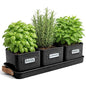 volila Herb Planter Indoor - Set of 3 Black Indoor Herb Garden Pots for Plants with Leather Handled Tray - Window Sill Plant Shelf - Herb Pots with Drainage Holes and Labels - color: Black