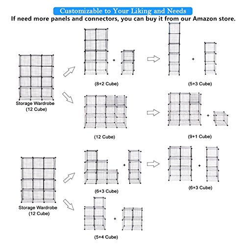 UNICOO® 14x14 Inch Multi Use DIY Bookcase & Shelf | Closet Organizers and Storage Cabinet - 12 Cube Wire Grid Organizer, Wardrobe Closet Organizer, Storage Shelves for Bedroom (12-Black Wire) - size: 12 Cube