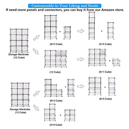 UNICOO® 14x14 Inch Multi Use DIY Bookcase & Shelf | Closet Organizers and Storage Cabinet - 12 Cube Wire Grid Organizer, Wardrobe Closet Organizer, Storage Shelves for Bedroom (12-Black Wire) - size: 12 Cube