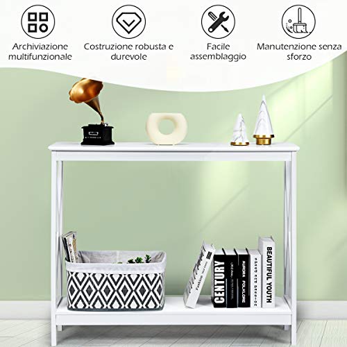 Julimoon Console Table with Storage Shelf, Narrow Accent Table X Form Frame, 2-Tier Sofa Side Table for Living Room/Bedroom/Entryway/Hallway, Easy Assembly, 39.5’’X12’’X31.5’’ (White) - color: White