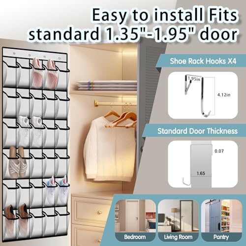 Kotkn Over the Door Shoe Organizer with 30 Breathable Mesh Pockets (2PC-White) - color: 2PC-White