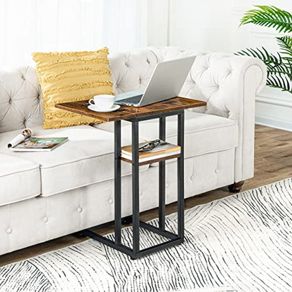 HOOBRO Foldable C Shaped End Table, C Shaped Side Table with Storage Shelf, Small Snack Table, Slide Under Couch Table for Sofa, Living Room Bedroom Small Spaces Easy Assembly, Rustic Brown BF29SF01 - color: Rustic Brown + Black