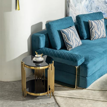 Magipa17.72 Round Sofa Side Table, End Table with 2-Tier Black Tempered Glass and Gold Stainless Steel Frame for Living Room, Office & Café - color: End Table Set of 1