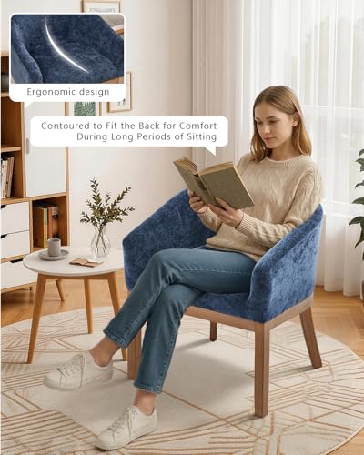 Barrel Dining Chair with Arms Set of 2,Upholstered Chenille Armchair, Curved Back Mid-Century Accent Chair with Solid Wood Legs, Kitchen Dining Room, Breakfast Nook,Home Office,Blue - color: Blue