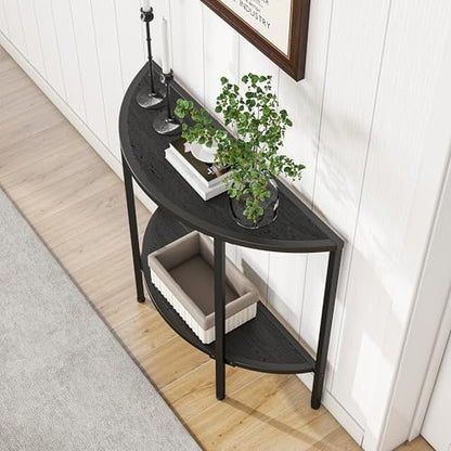 Console Table 2 Tier,Narrow Entryway Table with Storage,Black | Half Moon Sofa Couch Table with Metal Frame,Wooden Accent Side Coffee Table for Living Room/Hallway or Small Spaces - color: Modern Style-black