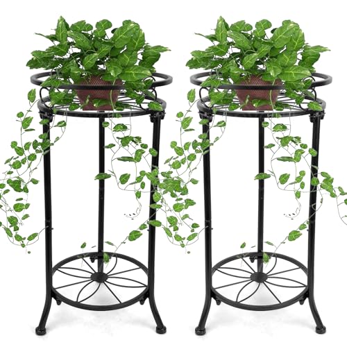 2 Pack Tall Plant Stand Indoor Outdoor, 20.3" 2 Tier Metal Plant Stand with Flower Pot Holder, Plant Rack Display Shelf for Home Garden, Patio & Balcony Decor