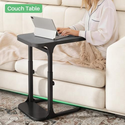Kitstorack Height Adjustable End Table, Small Side Table for Couch, Sofa Table with Metal Frame for Living Room, Bedroom, Bedside C Shaped Table,Gray - color: Dark Gray