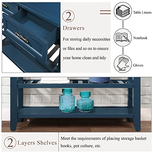Knocbel Entryway Console Table with 2 Storage Drawers and 2 Lower Shelves, Entrance Hallway Foyer Behind Sofa Couch Table, Easy Assembly (Navy Blue) - color: Navy Blue