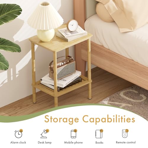 2 Tier Bamboo Narrow End Table, No Tool Assembly Bedroom Bedside Table, Small Space Nightstand, Bathroom Storage, Sofa Side Table, Entryway Table - color: Natural, size: 2 Tier