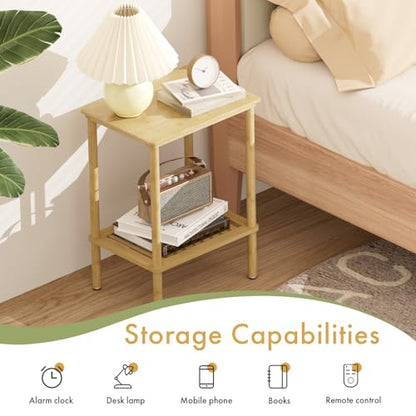 2 Tier Bamboo Narrow End Table, No Tool Assembly Bedroom Bedside Table, Small Space Nightstand, Bathroom Storage, Sofa Side Table, Entryway Table - color: Natural, size: 2 Tier