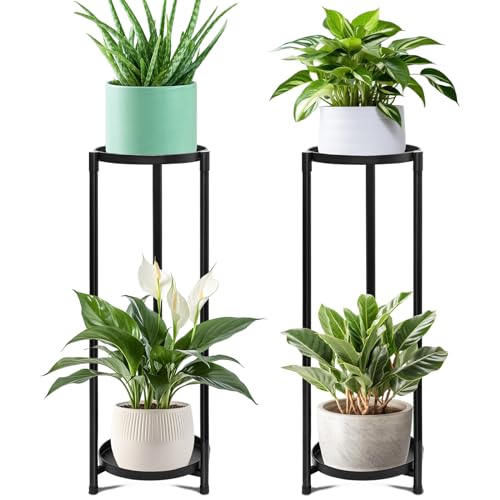 2 Tier Plant Stand Indoor, Black Corner Tiered Tall Plant Stand for Outdoor Multiple Plants, Metal Flower Pot Stands Holders Plant Display Shelf for Balcony Living Room Garden Patio(2Pcs) - color: 2 Tier-2Pcs-Black