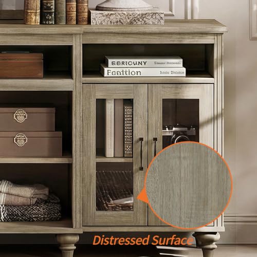 WAMAPT Buffet Cabinet with 4 Glass Doors, Large Coffee Bar Tables Wood Kitchen Storage Cabinets with 9 Storages, Modern Farmhouse Sideboard Credenza, Wash Gray, 70 inch - color: Wash Grey