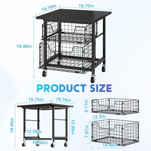 Mini Fridge Stand with Storage, Small Refrigerator Stand with 2 Drawers, Mini Fridge Shelf Cabinet-Max Load 300 LBS Heavy Microwave Stand Mini Fridge Cart for Dorm, Apartment, Kitchen (Black)