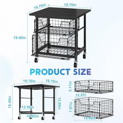 Mini Fridge Stand with Storage, Small Refrigerator Stand with 2 Drawers, Mini Fridge Shelf Cabinet-Max Load 300 LBS Heavy Microwave Stand Mini Fridge Cart for Dorm, Apartment, Kitchen (Black)