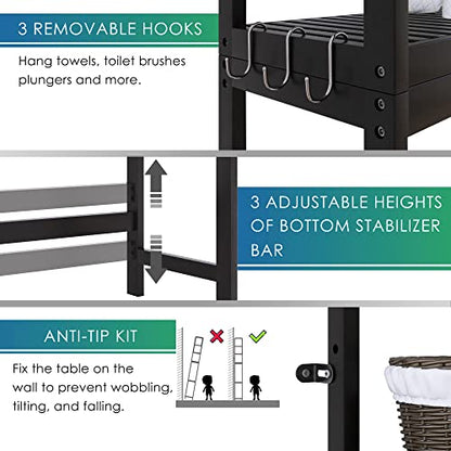 SMIBUY Bathroom Storage Shelf, Bamboo Over-The-Toilet Organizer Rack, Freestanding Toilet Space Saver with 3-Tier Adjustable Shelves (Black) - color: Black