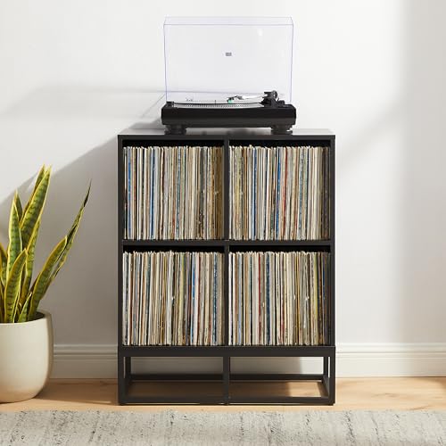 Crosley Furniture Enzo Record Storage Cube Bookcase, Vinyl Records Holder and Player Stand, Black