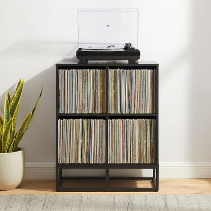 Crosley Furniture Enzo Record Storage Cube Bookcase, Vinyl Records Holder and Player Stand, Black