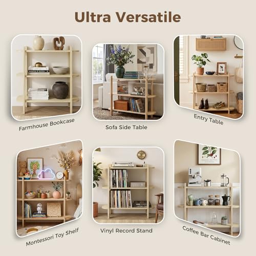 Bookshelf, Wood Shelf Bookcase, Book Shelf 3-Tier, Natural | Modern Open Bookshelf, Freestanding Storage Shelf Organizer, Display Shelf Shelving Unit for Living Room, Bedroom, Office - size: 3-Tier
