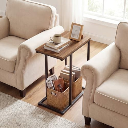 Giantex C-Shaped End Table, Set of 2 Small Sofa Couch Side Table that Slide Under with Metal Frame & Spacious Tabletop, Bedside Laptop TV Tray for Living Room Bedroom Small Spaces (Walnut) - color: Walnut