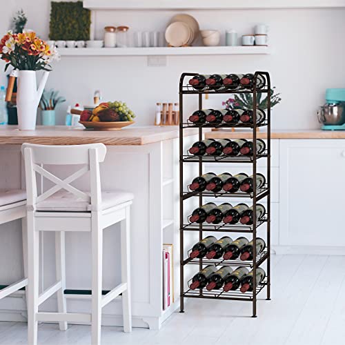 smusei Water Bottle Organizer 7 Tier Free Standing Vertical Metal Water Bottle Rack Shelf Adjustable Water Bottle Beverage Drink Stand Holder for Kitchen Pantry Food Storage, Bronze - size: 7 Tier