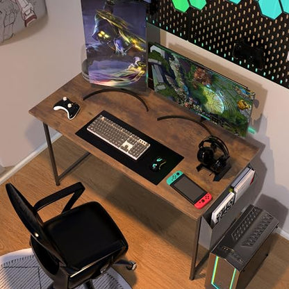 Small Space Writing Desk with Headphone Hooks, Modern Simple Design, Suitable for Study, Home Office and Living Room - color: Brown, size: 47 Inch