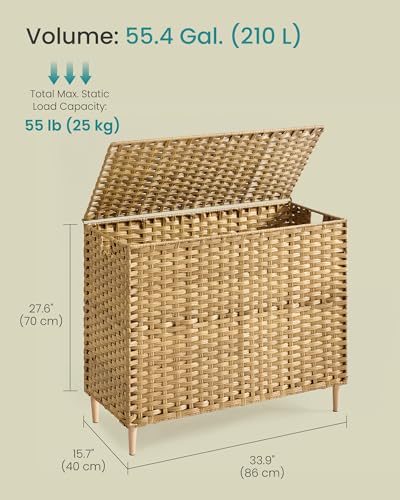 SONGMICS 4-Section Laundry Hamper with Lid, 55.4 Gal (210L) PE Rattan Laundry Basket with Removable Washable Liners, for Bedroom & Living Room, Goose Yellow ULCB224YE01 - color: Goose Yellow, size: 210 L (4 Basket)
