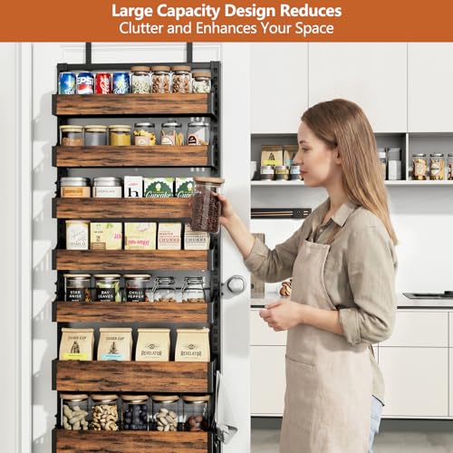Over the Door Pantry Organizer: Storage and Pantry Organization with Hanging Basket - 8-Tier Metal Spice Rack Adjustable Shelves for Kitchen Laundry Room Bedroom & Bathroom Black - size: 8-Tier