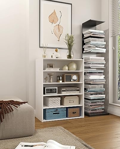 HAIOOU 5 Tier White Shoe Rack with One Movable Storage Shelf, 24 Inches | Stackable Wooden Shoe Organizer Freestanding shoe stand, Holds 10-15 Pairs, Fits Entryways, Closets, Dorms, Apartments