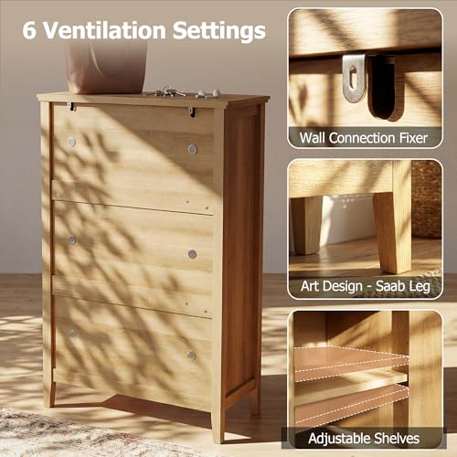5-Tier Shoe Cabinet with Drawers, Wooden Shoe Storage Cabinet with Adjustable Shelves,Simple Tribal Style Freestanding Walnut Shoe Cabinet Suitable for Entrance,Corridor,Cloakroom,Natural（1pcs）
